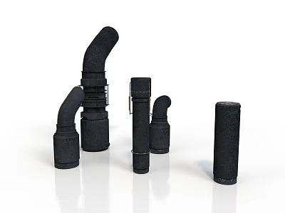 Black Industrial Curved Pipe Equipment With Multiple Sizes And Connector Fittings 3d model