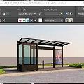 Bus Stop Shelter With Glass Walls Featuring Scenic Billboard Advertisement