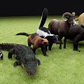 Realistic Reptile Models With Mammal Figurines On Green Grass Field