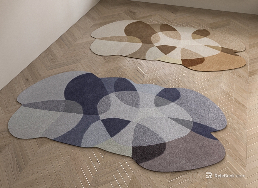 Two Abstract Shaped Rugs With Geometric Patterns In Modern Room 3d model 