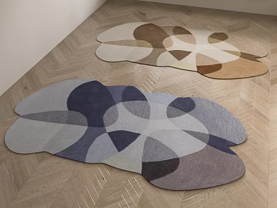 Two Abstract Shaped Rugs With Geometric Patterns In Modern Room 3d model