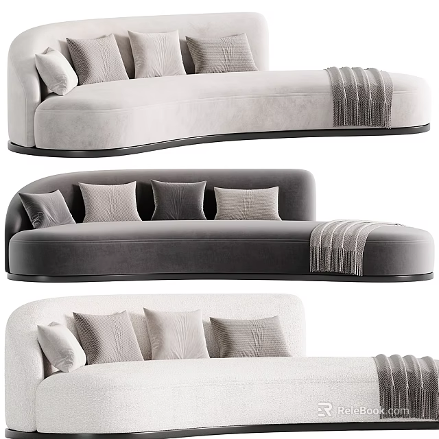 Modern Sectional Sofa In Neutral Tones With Pillows And Throw Blanket 3d model