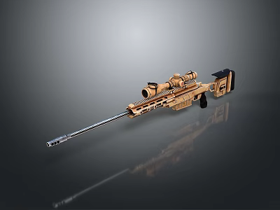 Golden Sniper Rifle With Scope Long Barrel And Metallic Reflective Finish 3d model