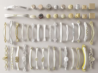Various Decorative Cabinet Handles With Different Design Styles And Materials 3d model