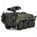 Armored Green Camouflage Wheeled Tank with Top Mounted Weapon System and Eight Wheels