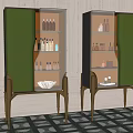 Elegant Green Gold Wine Cabinet with Glass Door and Wine Bottles in Modern Luxury Interior
