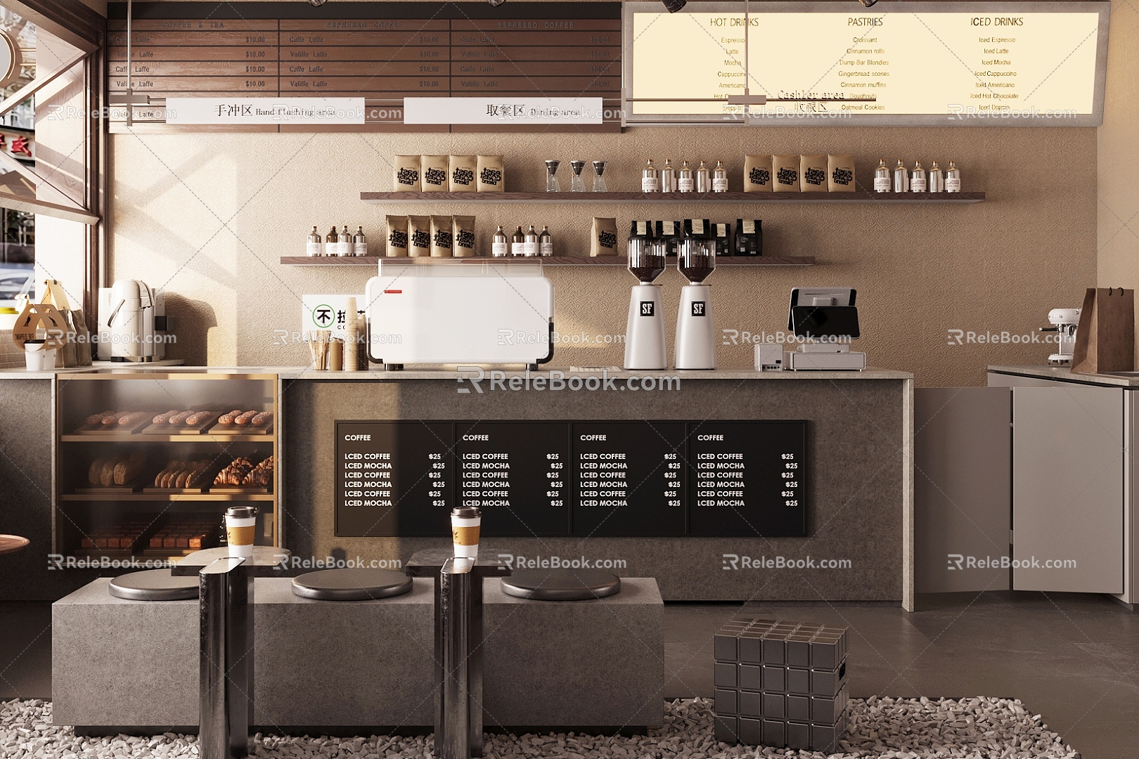 Industrial Cafe Cashier Cafe Operator Front Desk Water Bar Coffee Machine Coffee Supplies 3d model