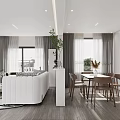 Modern Open Living Dining Room Interior With White Sofa Coffee Table Plants And Cabinets