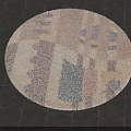 Round Rug with Geometric Pattern Multicolor Design White Border on Dark Tile Floor 3d model