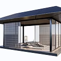 Modern Outdoor Pavilion Structure With Black Roof Glass Walls And Grille Design