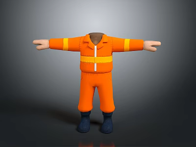 High Visibility Orange Safety Workwear With Reflective Stripes And Black Boots 3d model