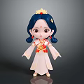 Child Wearing Traditional White Red Costume With Blue Hair Double Ponytails And Golden Crown