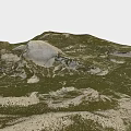 Natural Garden Landscape With Lush Green Grassland And Rocky Hill Terrain