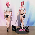 Woman in White Nurse Uniform With Pink Hair Red Cross Stethoscope and Black Underwear