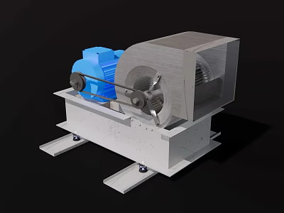Industrial Equipment With Blue Motor Gray Housing And Metal Base Structure 3d model