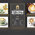 Coffee Themed Wall Hanging For Shop With Menu Design And Coffee Cup Elements 3d model
