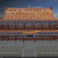 Traditional Chinese Ancient Architecture With Two Story Yellow Tiled Roof Red Doors Windows And Spacious Square