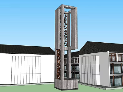 Commercial Street Architectural Design With Landmark Tower And Modern Traditional Buildings 3d model