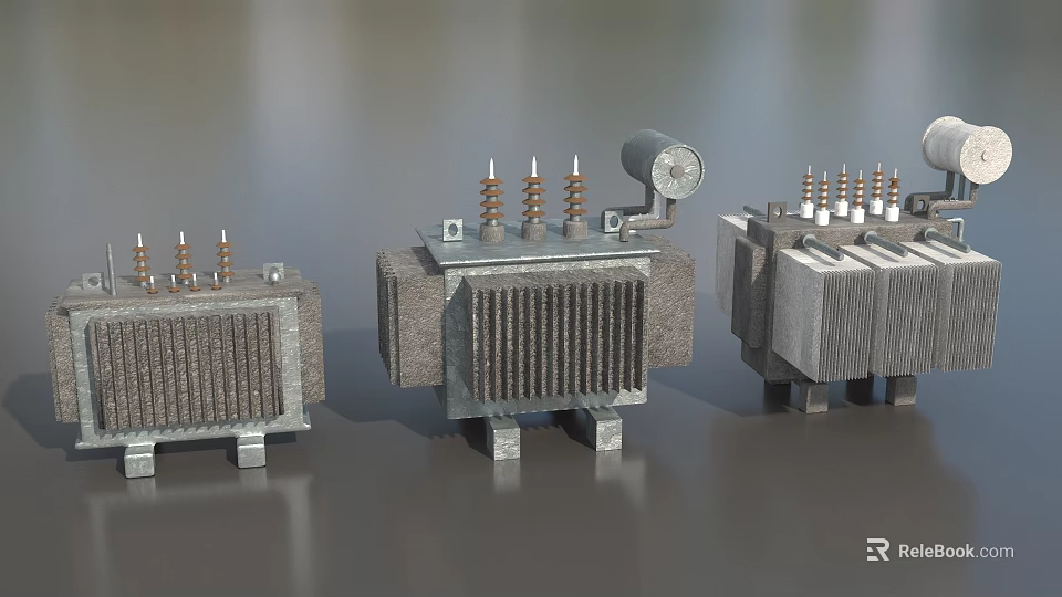 Industrial Power Transformers With Heat Sinks Terminal Posts And Control Meters 3d model 