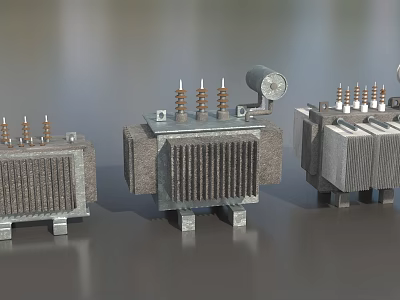 Industrial Power Transformers With Heat Sinks Terminal Posts And Control Meters 3d model