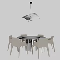 Modern Light Colored Dining Chairs With Round Table And Pendant Light In Light Gray Background 3d model