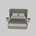 Modern Gray Upholstered Double Bed With White Bedding And Side Table 3d model