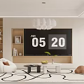 Modern Minimalist Living And Dining Room With Light Colored Wooden Staircase And Built In Cabinets