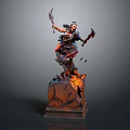Mythical Warrior Character Wielding Double Axes On Flame Rock Base In Action Pose 3d model