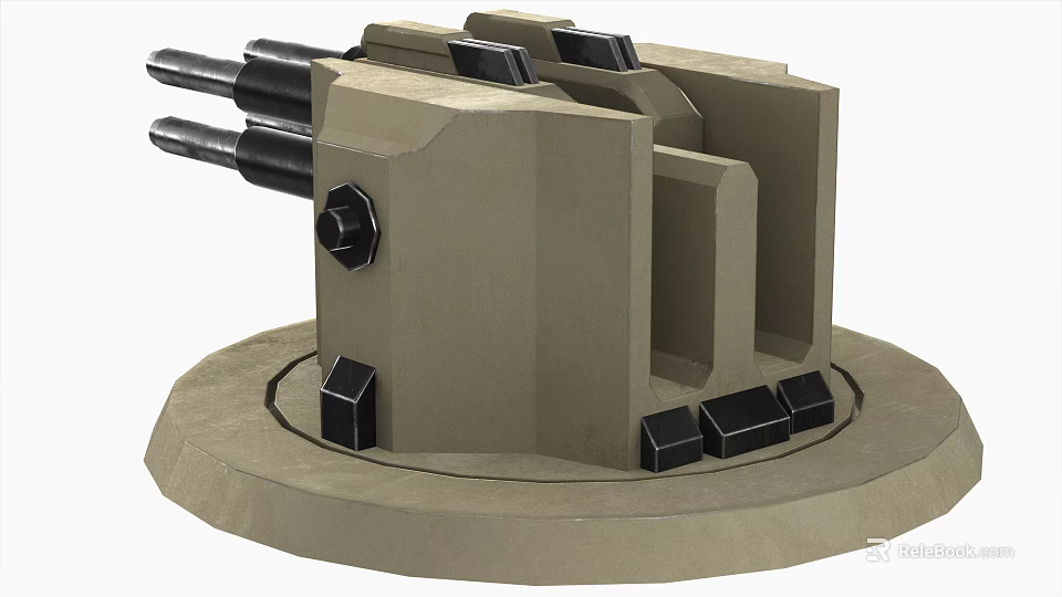 Sand Colored Military Weapon With Multi Barrel Mechanical Structure And Circular Base 3d model