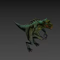 Game Movie Character Green Scaly Dinosaur with Blue Eyes Sharp Teeth Open Mouth Spiked Back