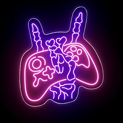 Neon Light Box With Game Controller Shape Skeleton Pattern Purple Pink Glow On Black Background 3d model