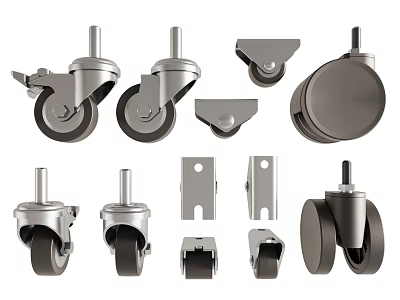 Different Types Of Metal Casters And Wheel Mounting Bracket Hardware Parts 3d model
