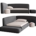 Modern Gray Sofa Bed Design With White Cushion Side Table And Storage Ottoman 3d model