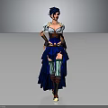 Fantasy Female Character In Blue White Outfit With Green Striped Stockings And Long Skirt