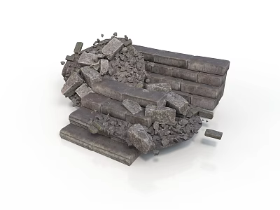 Modern Demolition Site Collapsed Brick Pile With Scattered Stone Debris 3d model