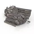 Modern Demolition Site Collapsed Brick Pile With Scattered Stone Debris