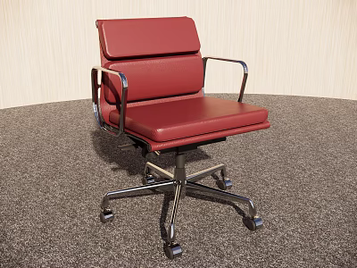 Red Leather Office Chair With Metal Arms And Wheeled Base Design 3d model