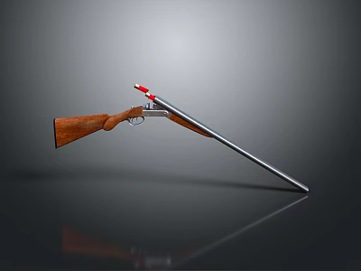 Classic Shotgun Design With Wooden Stock Metal Barrel And Red Accent Isolated On Gray Background 3d model
