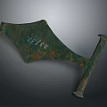 Ancient Rusted Bronze Weapon Tool With Curved Blade And Long Handle 3d model
