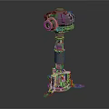 Advanced Mechanical Device Featuring Camera Lens Cylindrical Structure And Yellow Support Components