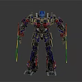 Transformers Robot Action Figure Featuring Blue Red Black Mechanical Structure And Swords 3d model