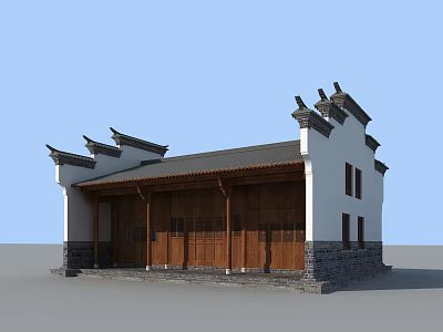 Traditional Chinese Architecture Exterior With White Walls Black Roof And Wooden Structure 3d model