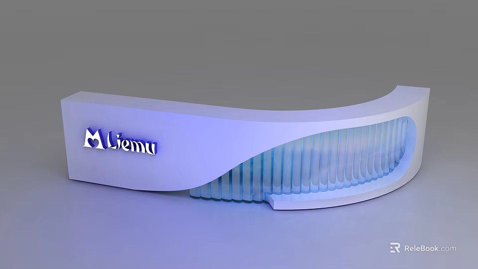 Livenu Modern White Reception Desk With Blue Lighting And Curved Design 3d model 