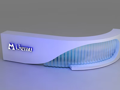 Livenu Modern White Reception Desk With Blue Lighting And Curved Design 3d model