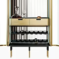 Elegant Modern Wine Cabinet With Glass Doors Golden Metal Frame Shelves And Drawers