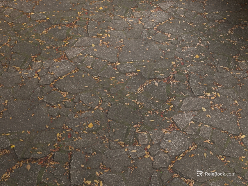 Gray Stone Slab Stepping Stones on Outdoor Garden Path With Fallen Leaves and Gaps 3d model 