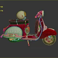 Classic Red and White Scooter With White Helmet on Green Seat and Chrome Details