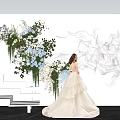 Wedding Photo Check in Spot With White Backdrop Floral Decor Gray Gauze And Step Seats