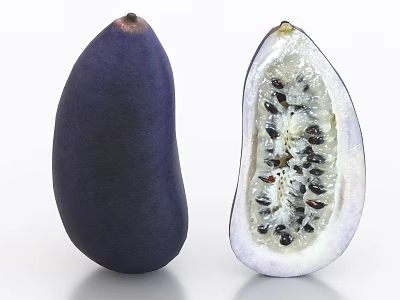 Fresh Whole Dark Blue Star Apple Fruit and Sliced with White Flesh and Black Seeds 3d model