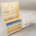 Wooden Storage Shelf Unit With Pegboard Shelves Blue Drawer And Transparent Lid Cooler